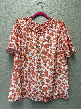 Boutique Orange Floral Ruffle Flutter Sleeve Blouse Plus Size 3X